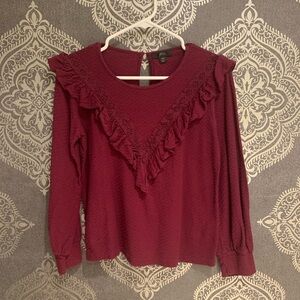 J. Crew Deep Red Ruffle Blouse